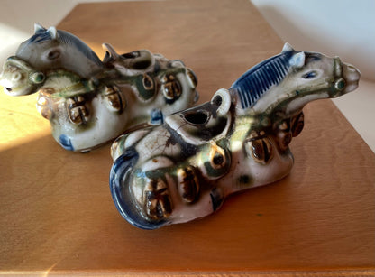 A Pair of Chinese Stoneware 'Horse' Water Droppers, 10cm long