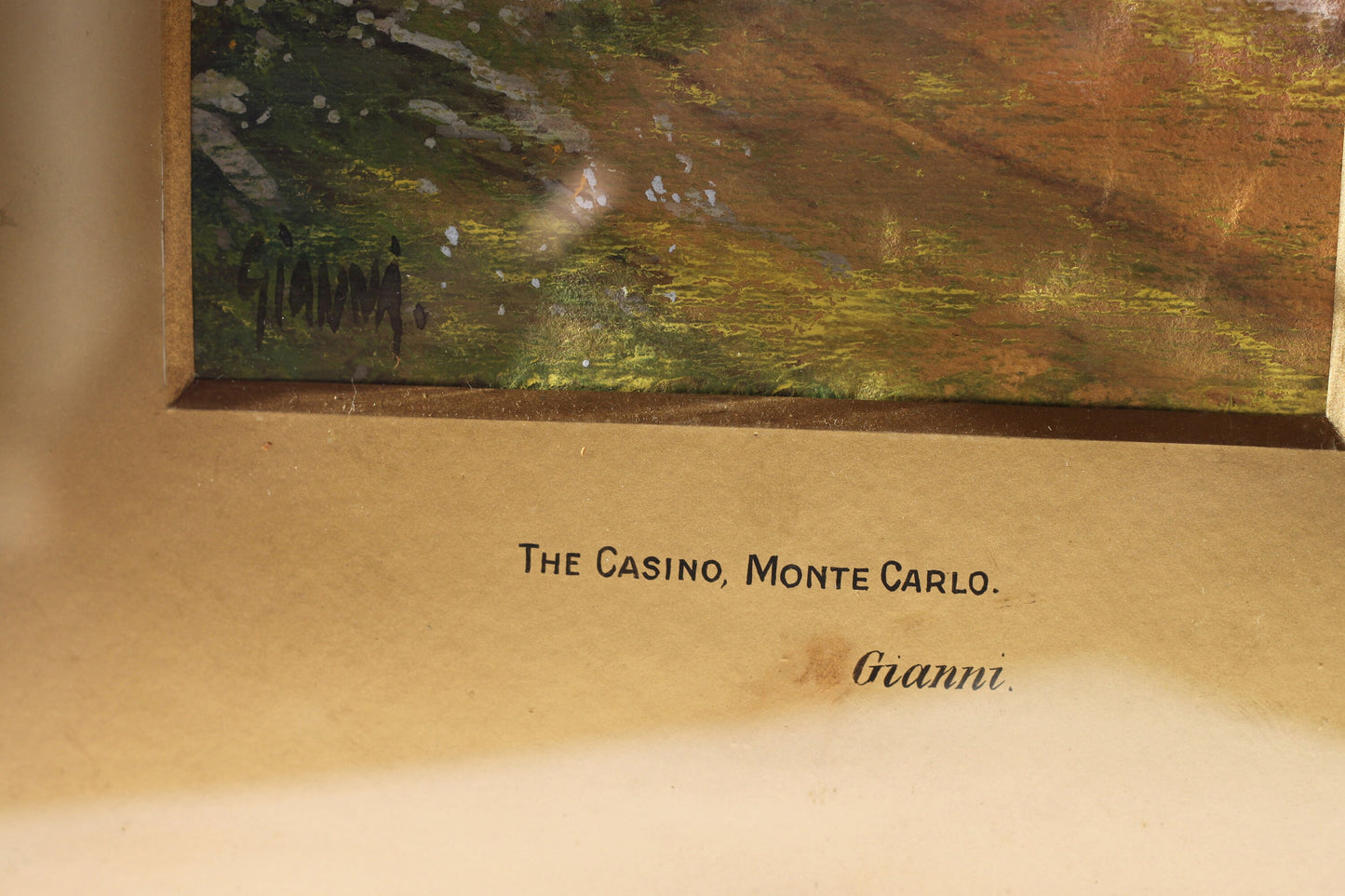 Maria Gianni - The Casino, Monte Carlo, signed watercolour and gouache, Fine Art Galleries label verso, mounted - frame 45 x33 cm