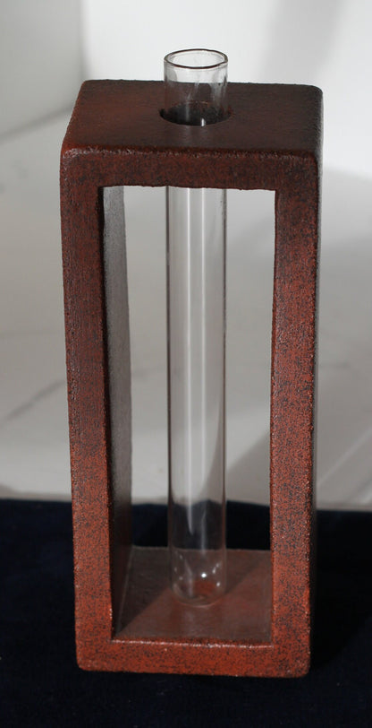 A Studio Pottery Glazed Brick-Form Test Tube Rack Vase