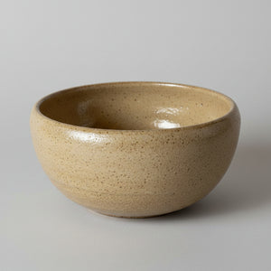 Vintage Chinese Ochre Glazed Pottery Bowl, 8cm Rustic Stoneware Cup with Unglazed Foot, Early 20th Century Oriental Ceramic