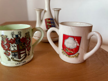 Three Crest Ware Pieces From Places Around The UK - Great Yarmouth Jug, Triple Handled Norwich and Lowestoft Beaker and a Croydon Beaker