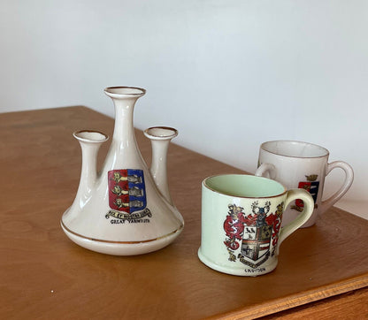 Three Crest Ware Pieces From Places Around The UK - Great Yarmouth Jug, Triple Handled Norwich and Lowestoft Beaker and a Croydon Beaker