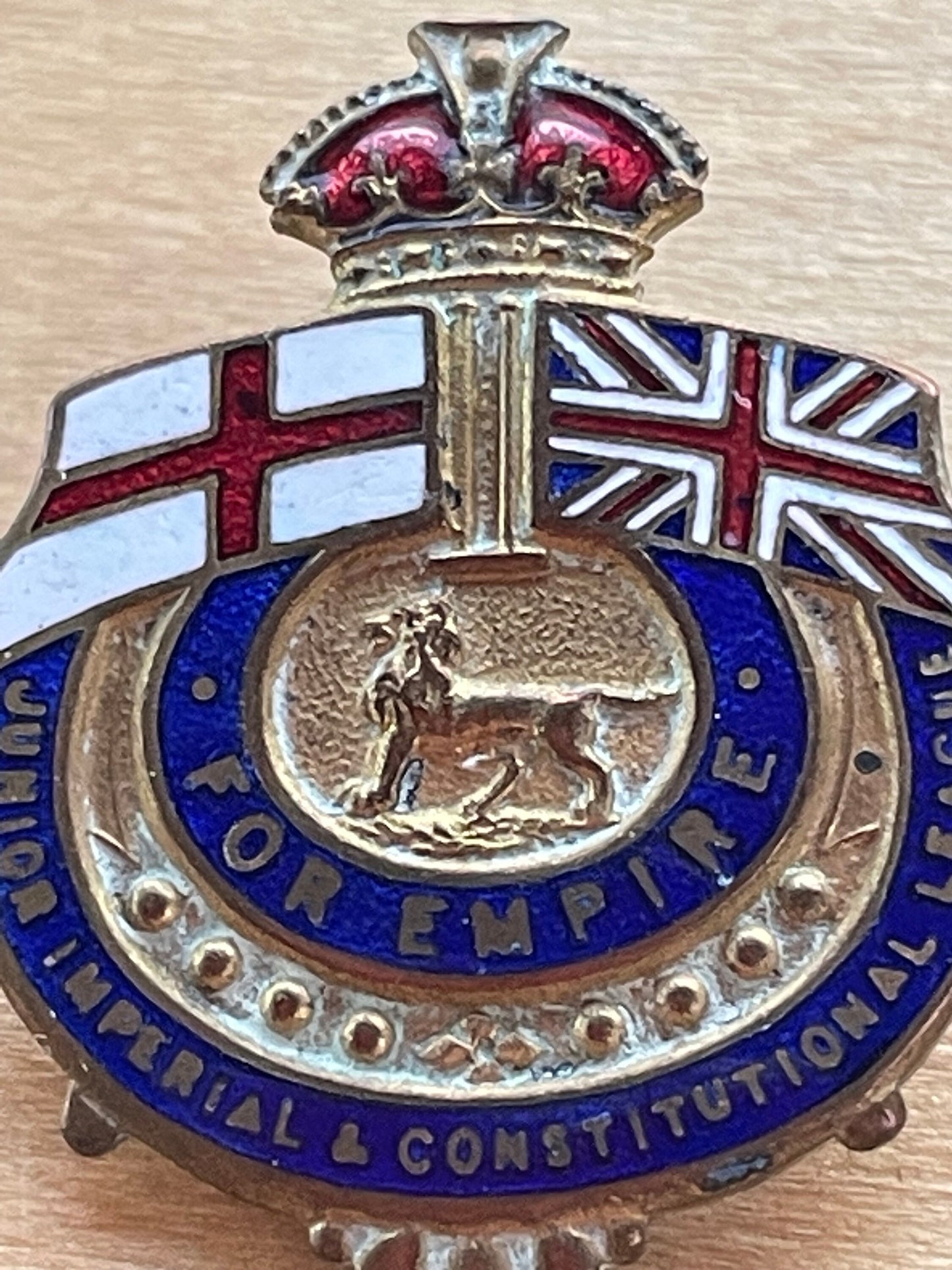 A Junior Imperial & Constitutional League badge - 'For Empire' - Circular Badge With St George and Union Jack Flag