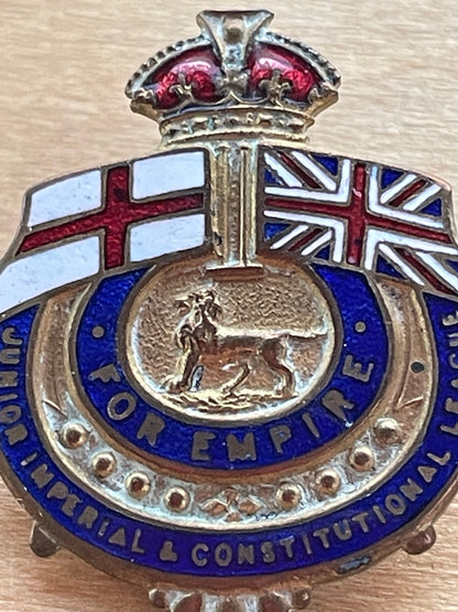 A Junior Imperial & Constitutional League badge - 'For Empire' - Circular Badge With St George and Union Jack Flag