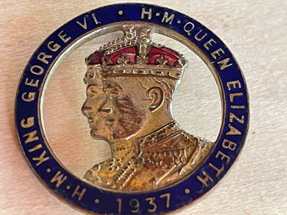 A Scarce H.M King George VI & H.M. Queen Elizabeth 1937 Enamel Coronation Pin Badge Stratton Birmingham-Very Good Condition