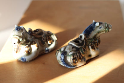 A Pair of Chinese Stoneware 'Horse' Water Droppers, 10cm long