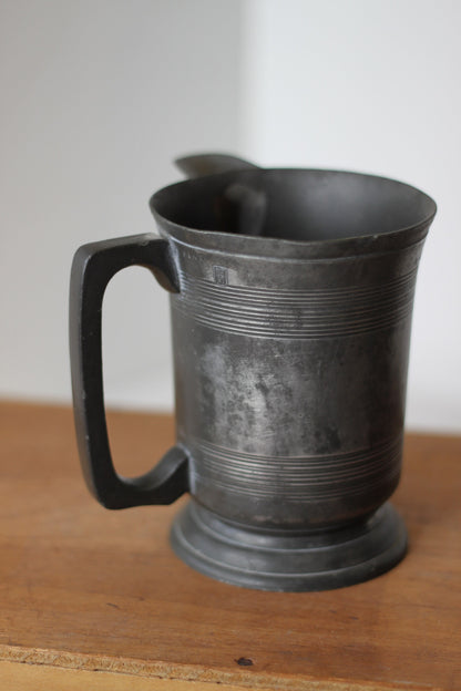 A 19th Century Pewter Side-Pouring Jug With Verification Marks, Engraved Cartouche and Base With a W&M Stamp