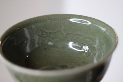 A Chinese Celadon Stem Cup, The Bowl Interior Decorated With Dragons, 12cm Tall