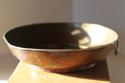 A Hand Made Tibetan Copper Bowl With Single Decorative Silver (white metal) Handle and Rim