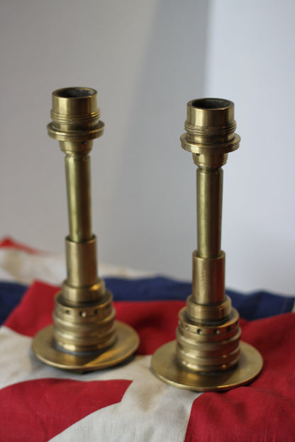 A Pair of Hand Made Brass Trench Art Candlesticks, 225mm in Height