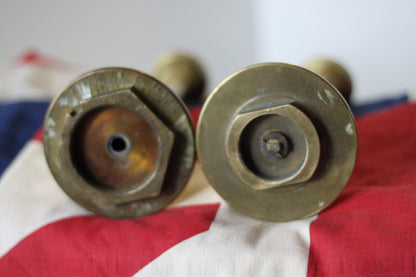 A Pair of Hand Made Brass Trench Art Candlesticks, 225mm in Height