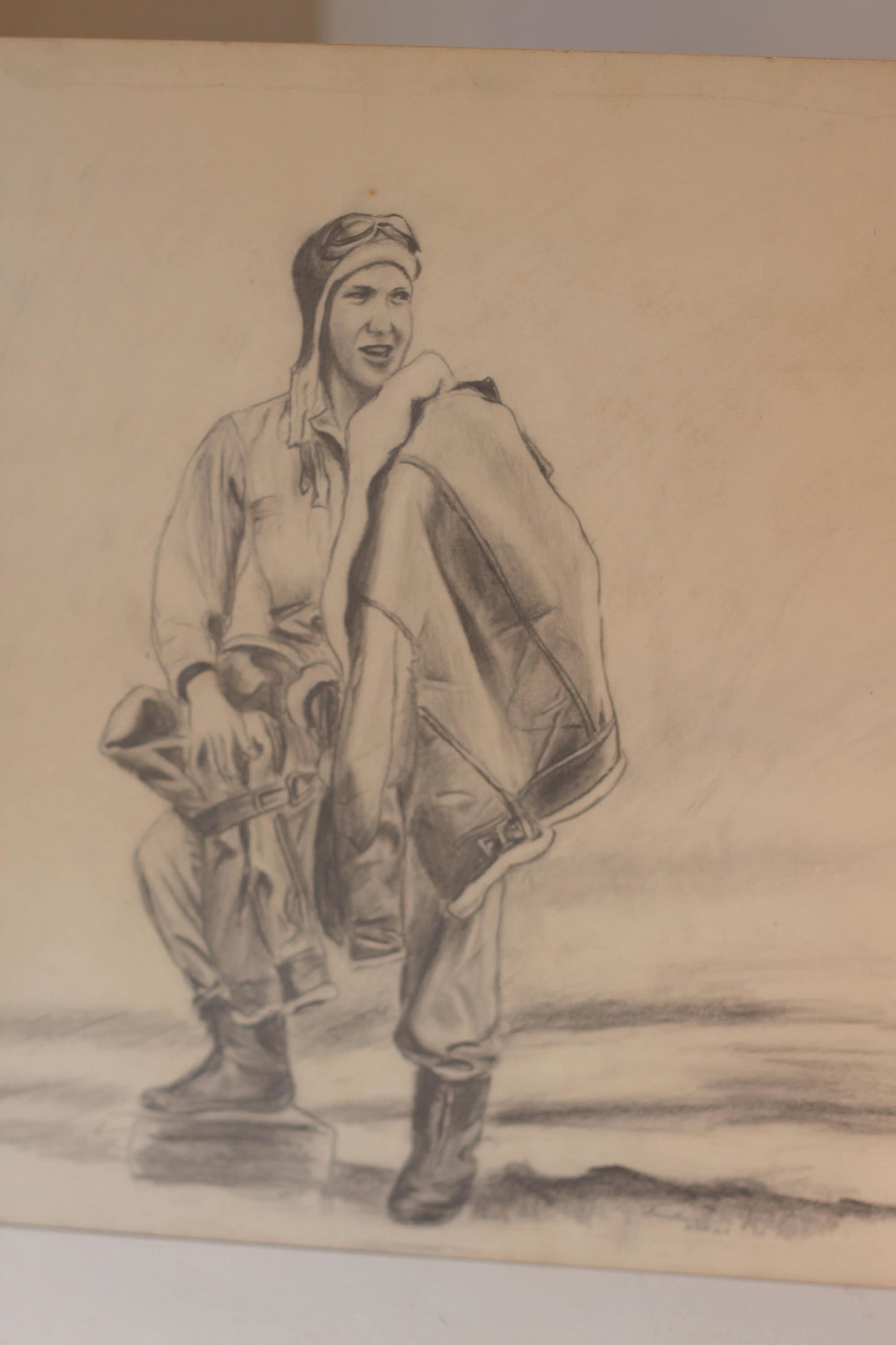 An Original Pencil Sketch of a WW2 Airman in Uniform Signed and Dated 1942 - Military and Air Force Interest