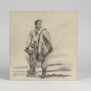 An Original Pencil Sketch of a WW2 Airman in Uniform Signed and Dated 1942 - Military and Air Force Interest