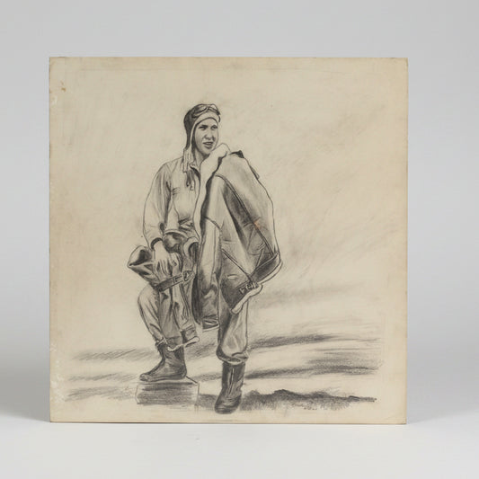An Original Pencil Sketch of a WW2 Airman in Uniform Signed and Dated 1942 - Military and Air Force Interest