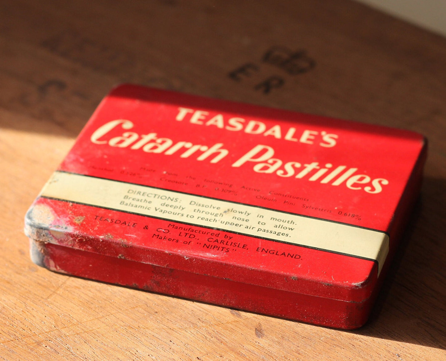 a vintage Teasdale's Catarrh Pastilles tin 9x7cm