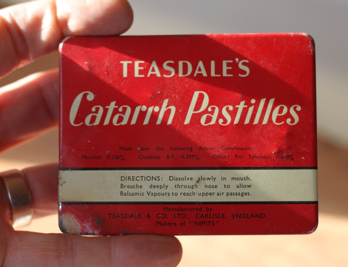 a vintage Teasdale's Catarrh Pastilles tin 9x7cm