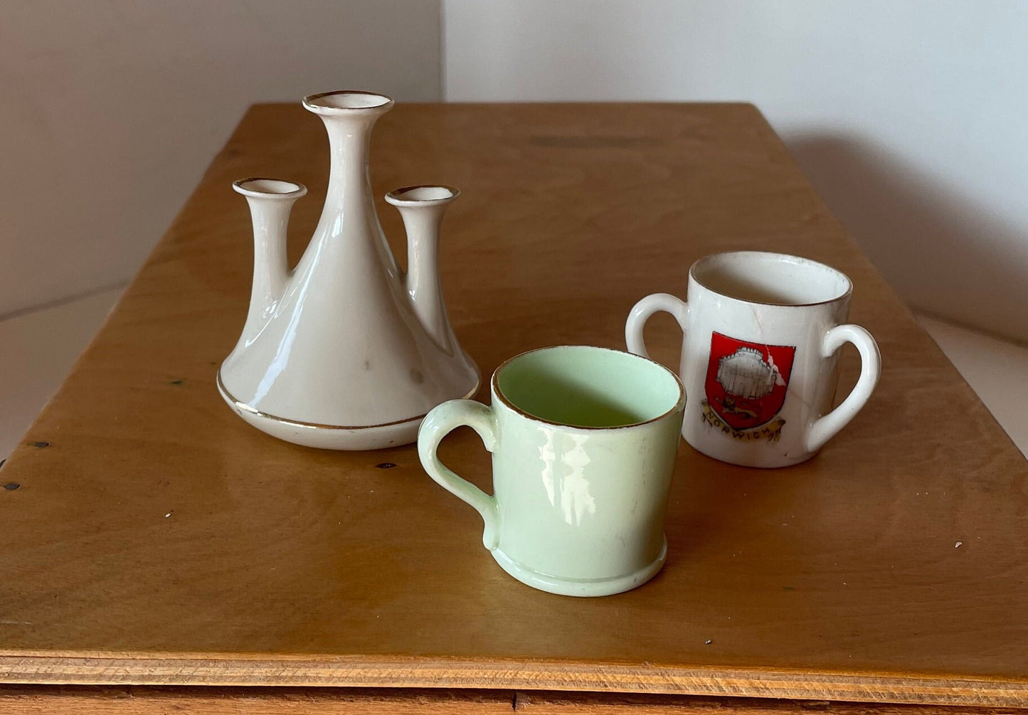 Three Crest Ware Pieces From Places Around The UK - Great Yarmouth Jug, Triple Handled Norwich and Lowestoft Beaker and a Croydon Beaker