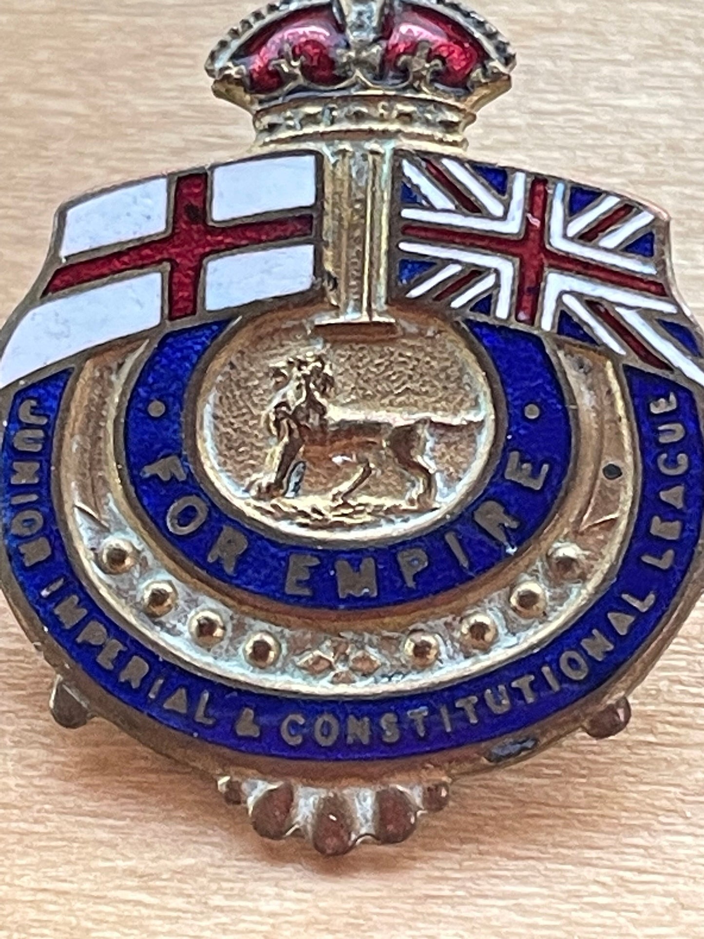 A Junior Imperial & Constitutional League badge - 'For Empire' - Circular Badge With St George and Union Jack Flag