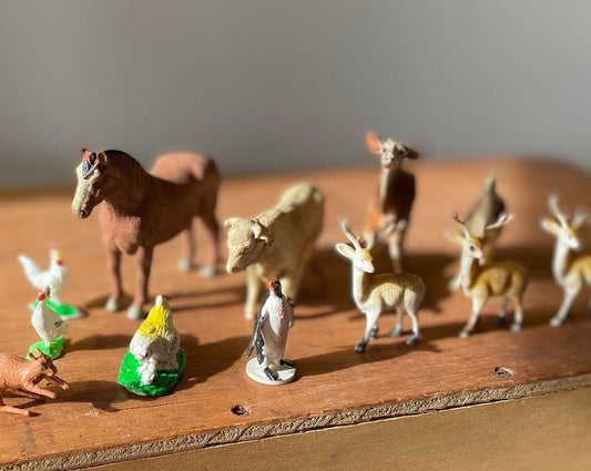 A Collection of 1970's Plastic Animals- A Britains Ltd England Horse, Lamar and Akapi The Rest made in Hong Kong