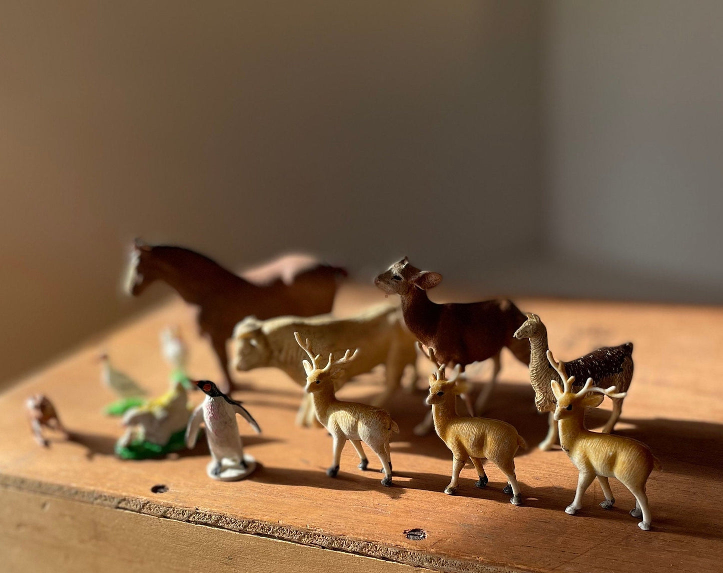 A Collection of 1970's Plastic Animals- A Britains Ltd England Horse, Lamar and Akapi The Rest made in Hong Kong