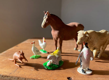 A Collection of 1970's Plastic Animals- A Britains Ltd England Horse, Lamar and Akapi The Rest made in Hong Kong