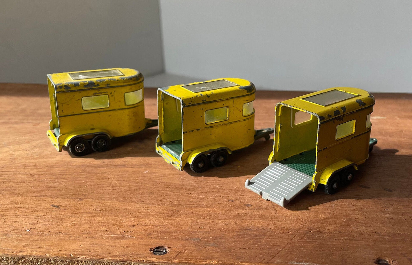 Three Vintage Diecast Matchbox Series, "Pony Trailer" No. 43 by Lesney England - Trailer Door & Original Wheels - Circa 1960's