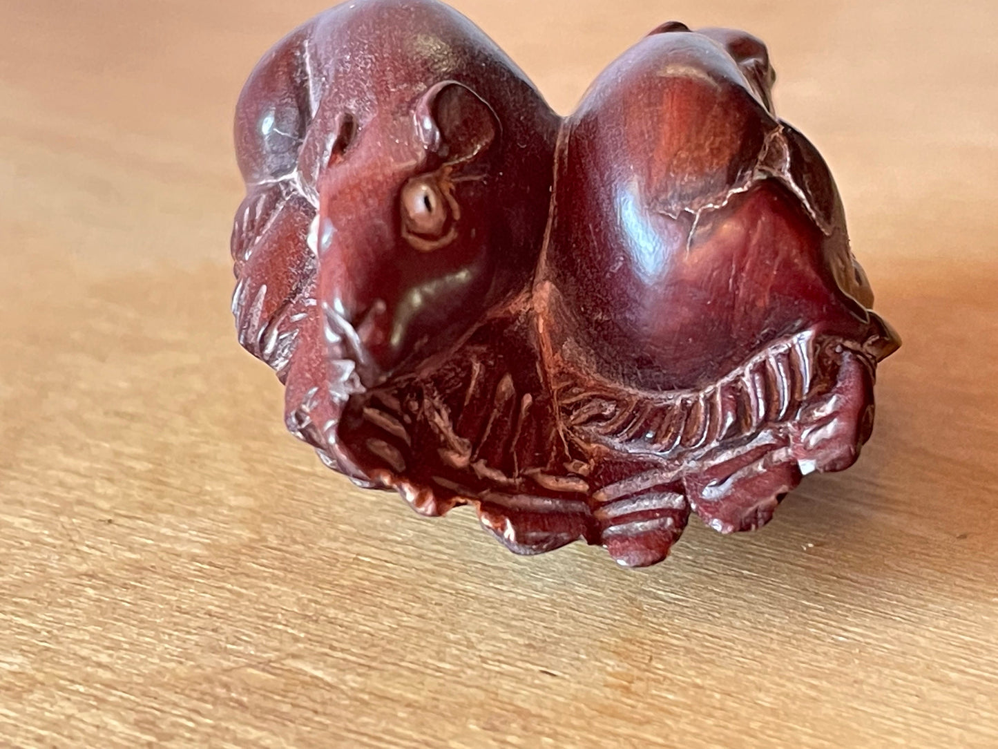 A Japanese Carved Wood Netsuke With Signed Mother of Pearl Tablet To Underside 35mm wide