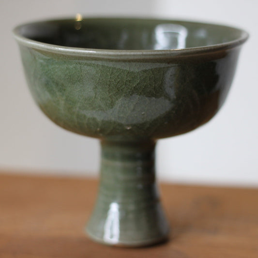 A Chinese Celadon Stem Cup, The Bowl Interior Decorated With Dragons, 12cm Tall