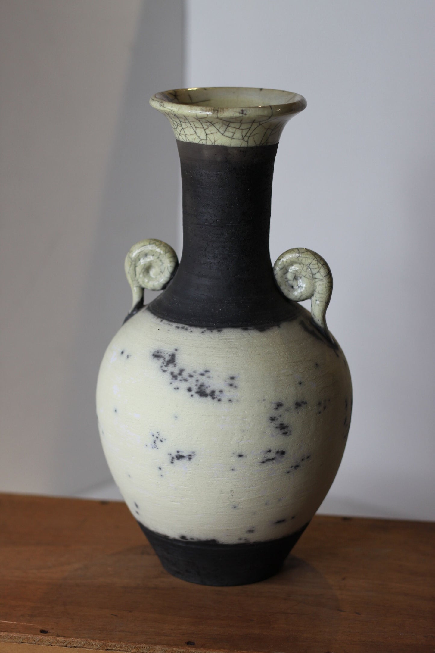 A Jane Bridger Studio Pottery Raku Vase/Urn in Classical Form, Signed to Base, Height 30cm