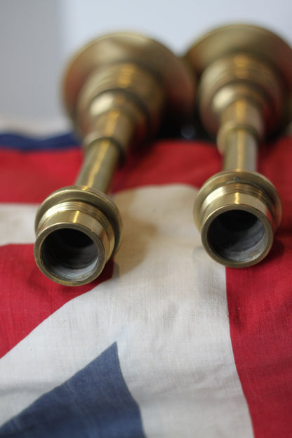 A Pair of Hand Made Brass Trench Art Candlesticks, 225mm in Height