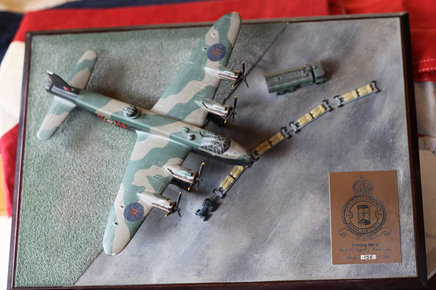 A limited Edition Stirling Mk III Pewter Model by Diverse Images To Celebrate Flight Sergeant A.L. Aaron and His Bravery