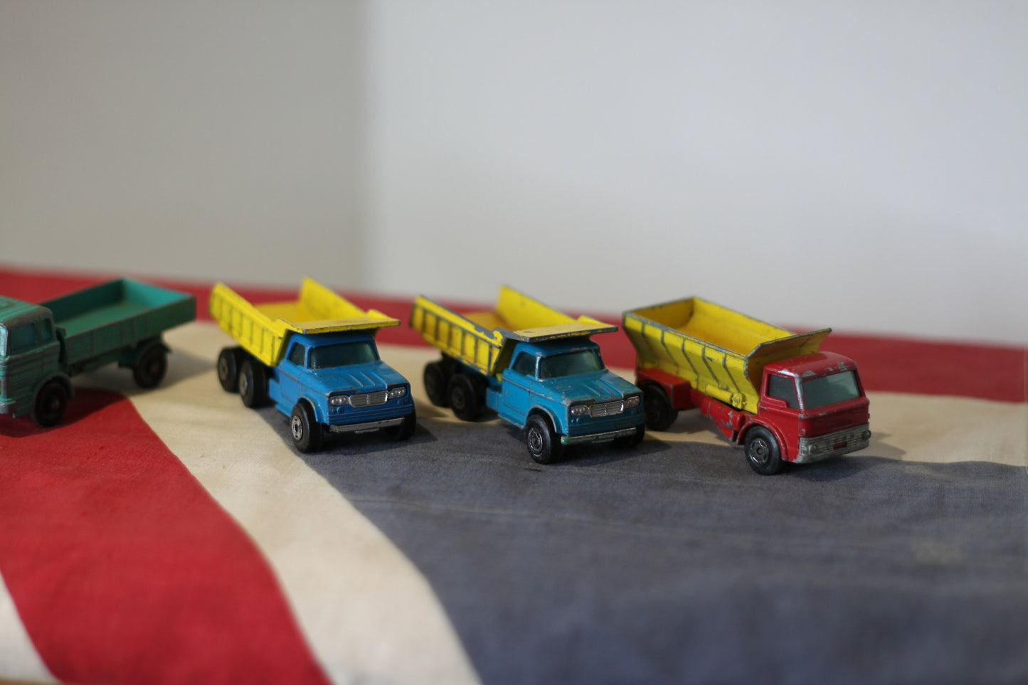 Five Diecast Metal Matchbox Series Toy Trucks and One Trailer By Lesney 1960's