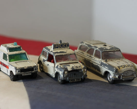 Three Vintage Diecast Corgi and Dinky Police Vehicles From The 1960's - in Original Unrestored Condition