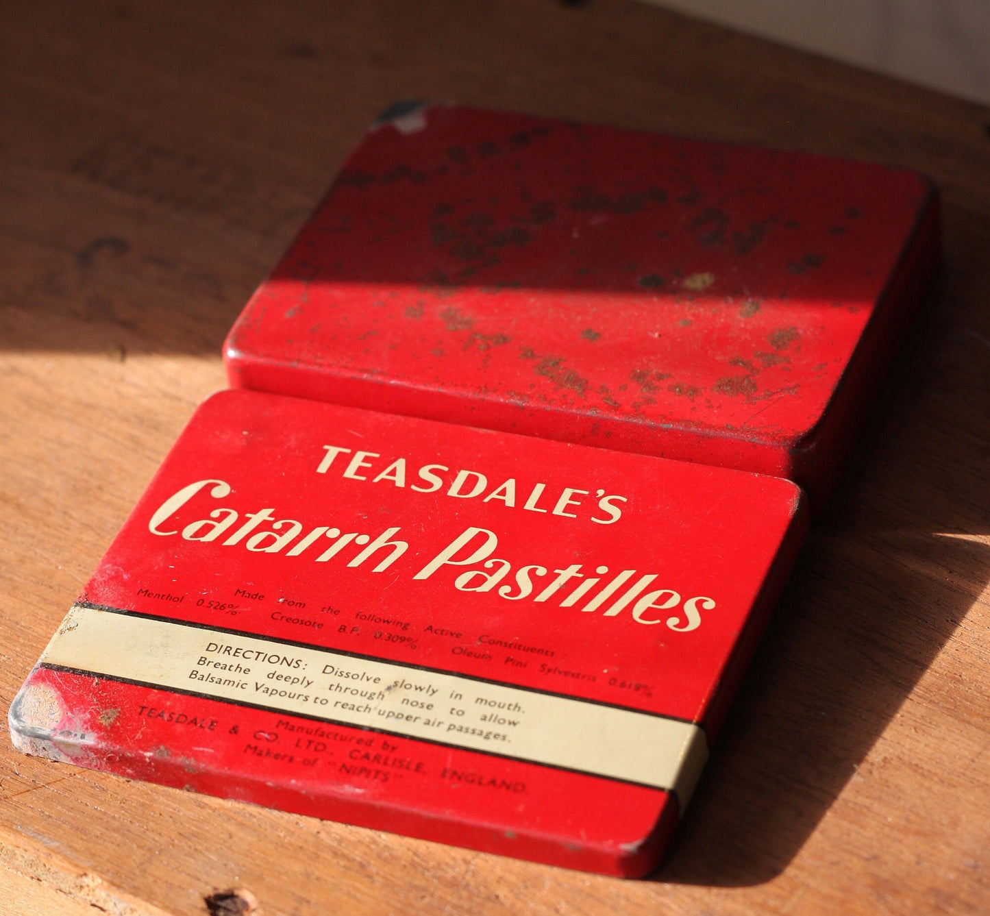 a vintage Teasdale's Catarrh Pastilles tin 9x7cm