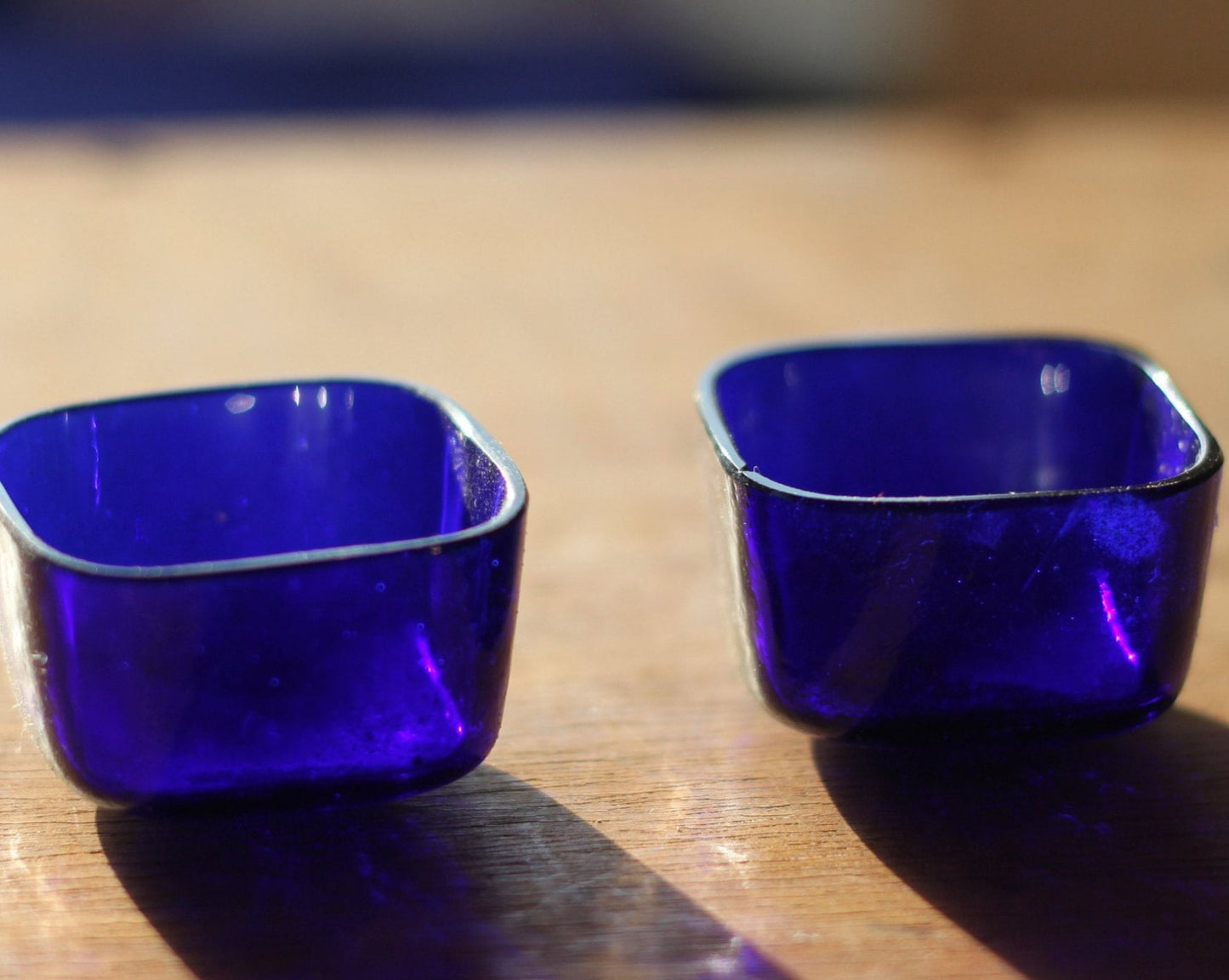 Two Cobalt Blue Glass Liners For Salt Cellars etc 36mm across