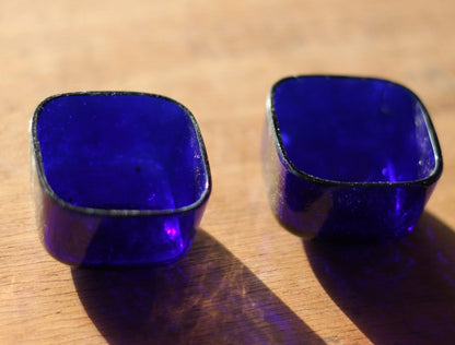 Two Cobalt Blue Glass Liners For Salt Cellars etc 36mm across