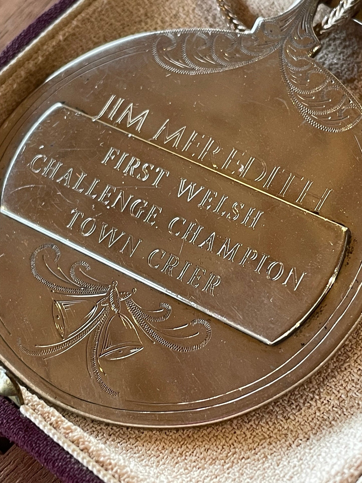 A Silver Medallion Fob Gifted to Jim Meredith - First Welsh Challenge Champion Town Crier Aberystwyth Wales on a 925 Silver Chain