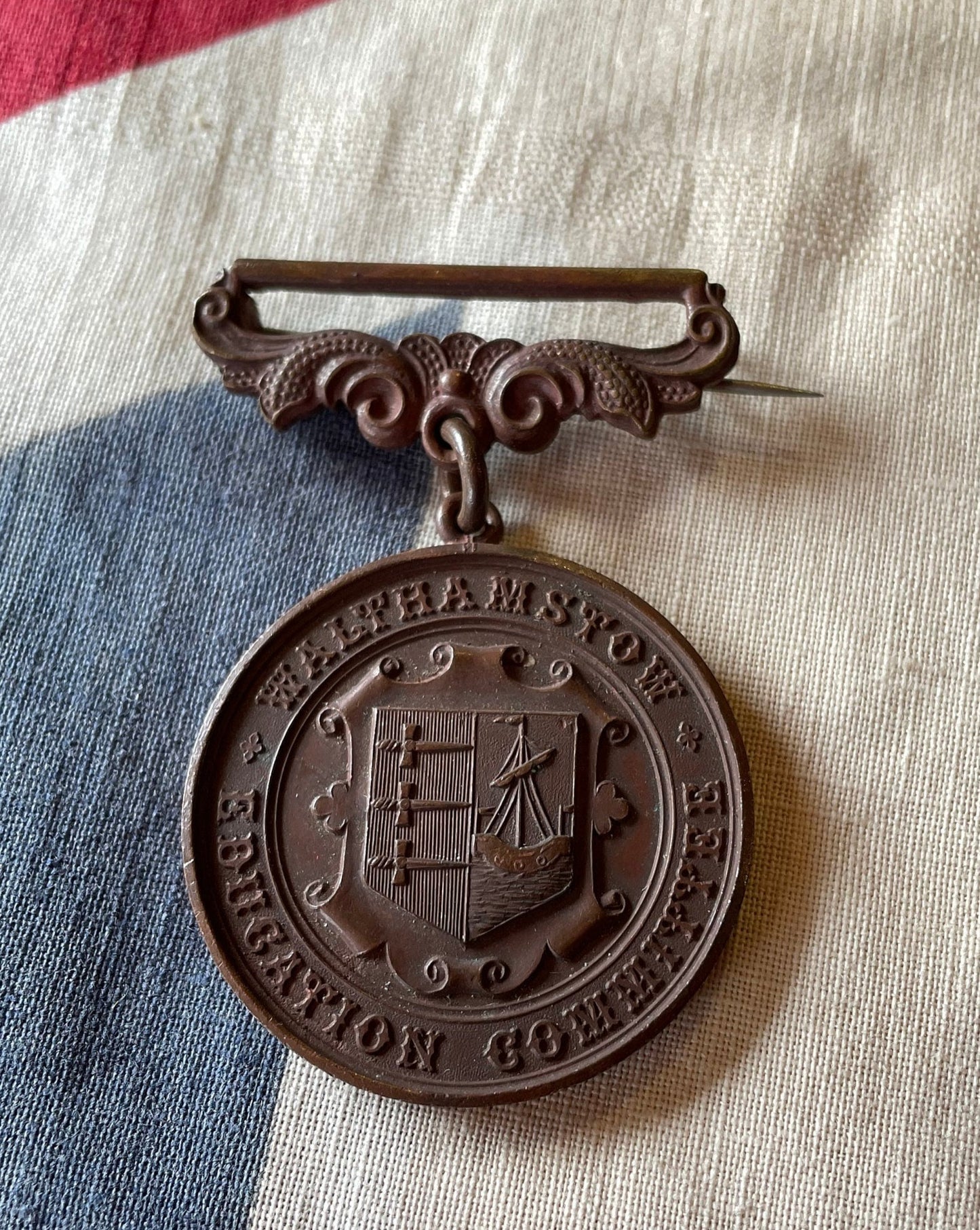 A Walthamstow Education Committee' Medal Fob Awarded to W. Wescome  For Regular and Punctual Attendance 1905