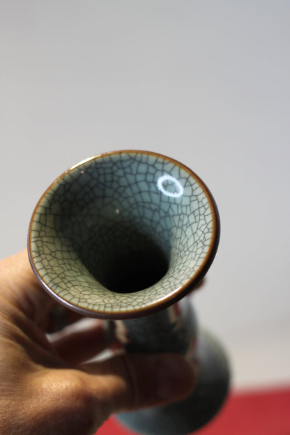 A Chinese Ge Ware Type Crackle Glazed Ceramic Gu Beaker Vase, 15cm high