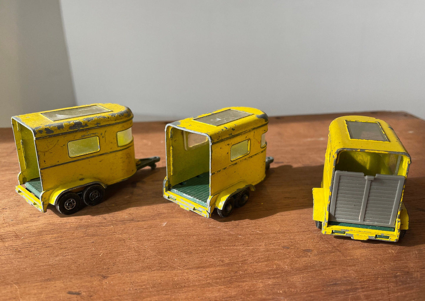 Three Vintage Diecast Matchbox Series, "Pony Trailer" No. 43 by Lesney England - Trailer Door & Original Wheels - Circa 1960's