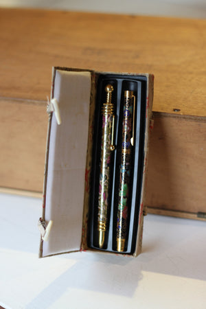 His and Hers Goldenstar Japanese Cloisonne Pens in Original Box
