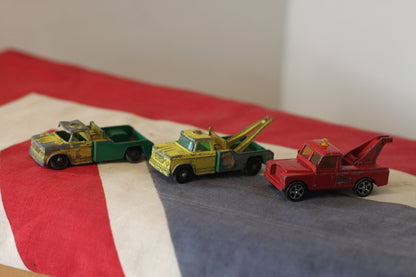 Three Diecast Metal Recovery Trucks By Lesney and Corgi From The 1960's