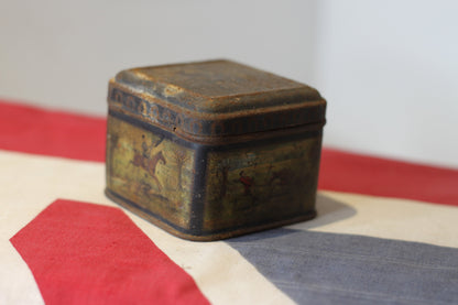 A late Victorian Antique Lithographed Tin From 'Moss Rimmington Ltd Mustard Barco and Baking Powder' Decorated With Horses and Riders