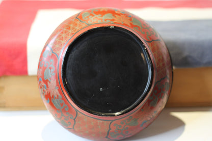 A Late 19th Century Chinese  Papier-Mch Lacquered Bun Box and Cover Hand Painted and Incised With Fish and Flowers, 18cm in Diameter