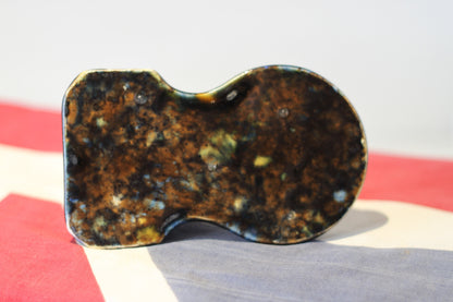 An Art Deco Vintage Crackle Glazed Pottery Dog Dish Having a Colourful Mottled Glaze, 14.5cm in Length