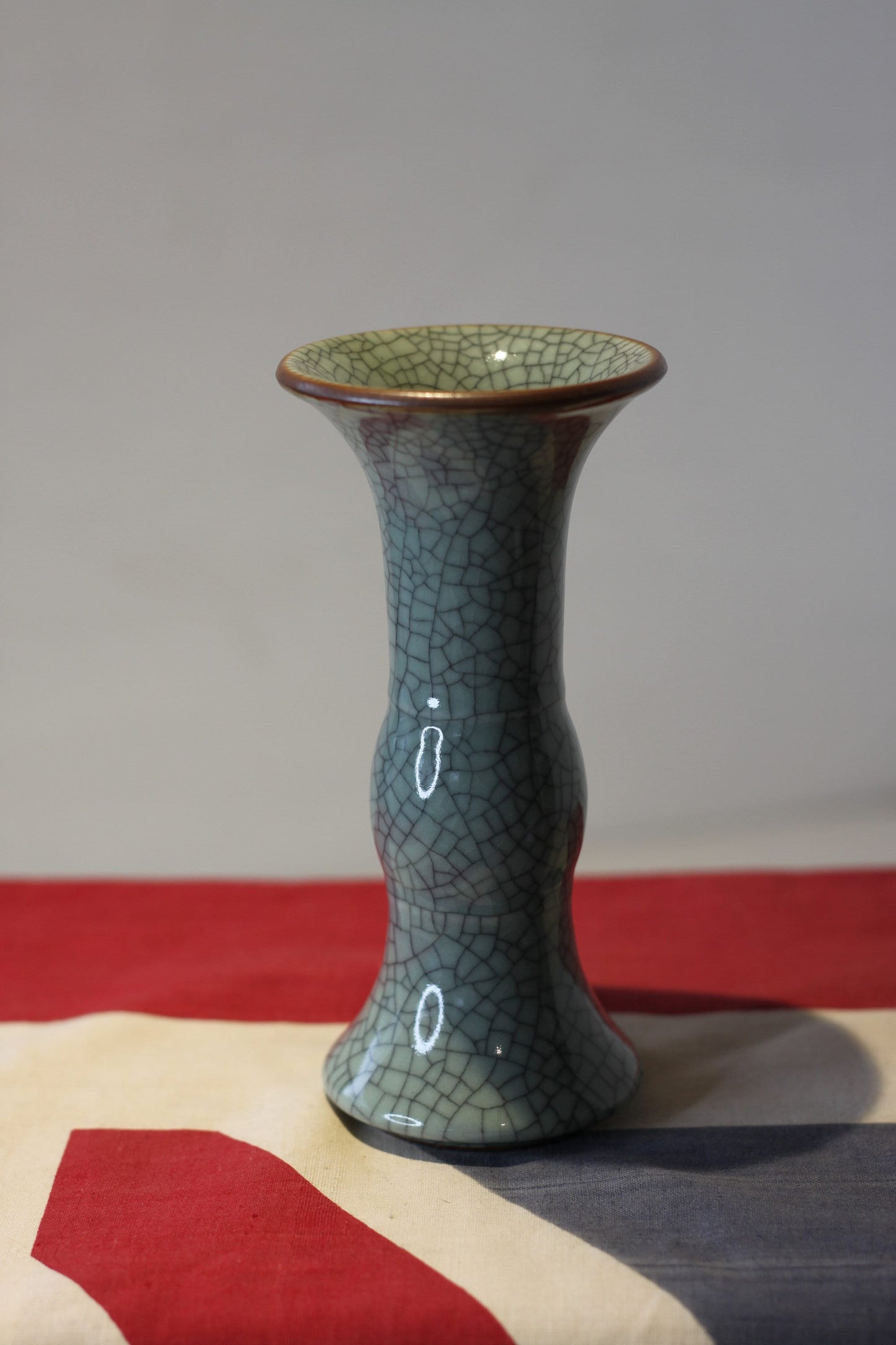 A Chinese Ge Ware Type Crackle Glazed Ceramic Gu Beaker Vase, 15cm high