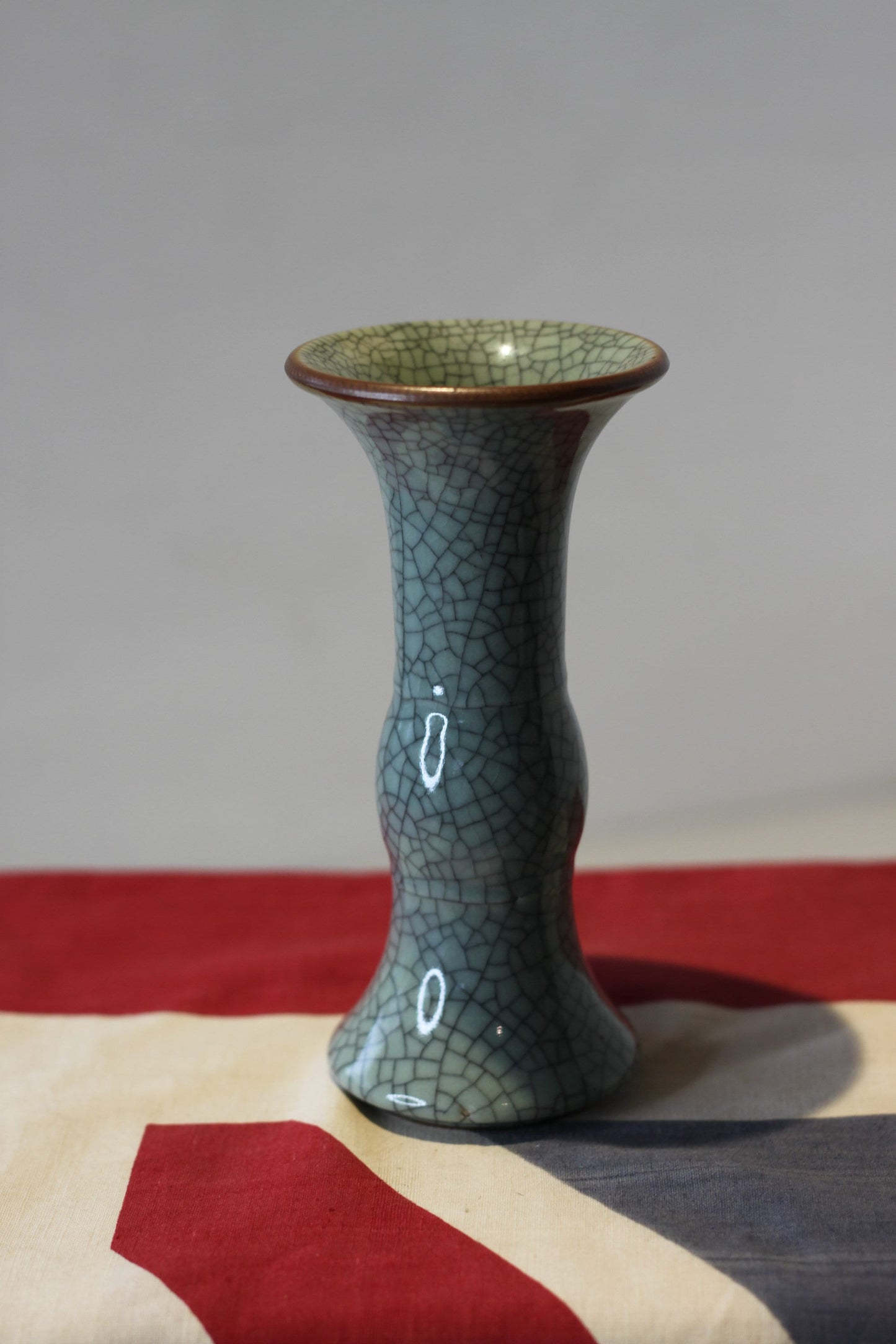 A Chinese Ge Ware Type Crackle Glazed Ceramic Gu Beaker Vase, 15cm high