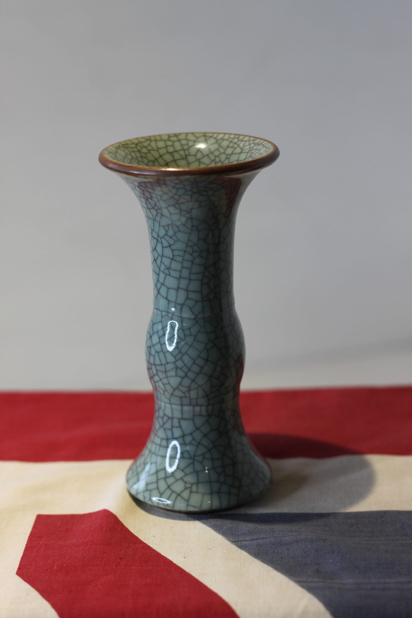 A Chinese Ge Ware Type Crackle Glazed Ceramic Gu Beaker Vase, 15cm high