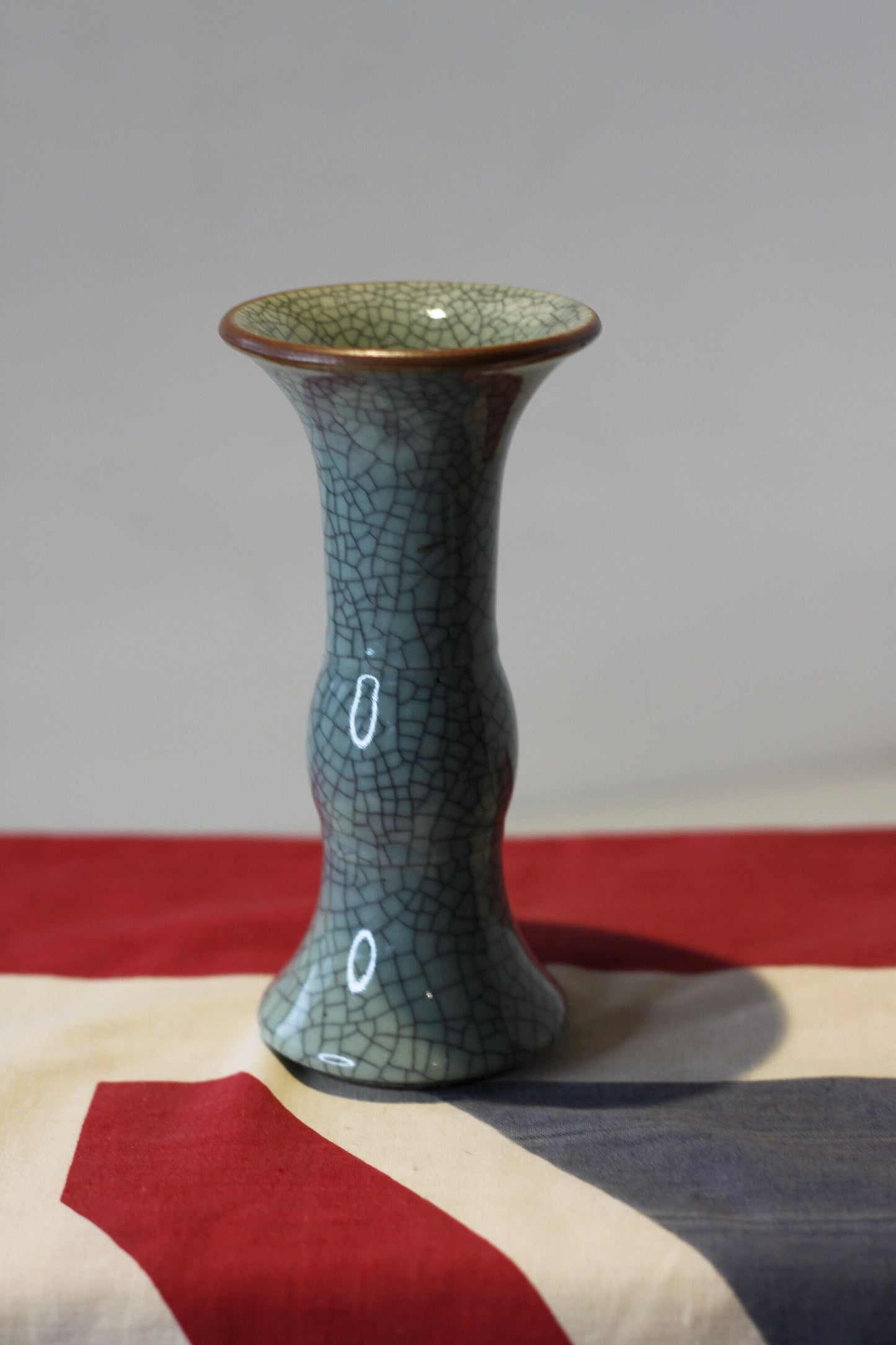 A Chinese Ge Ware Type Crackle Glazed Ceramic Gu Beaker Vase, 15cm high