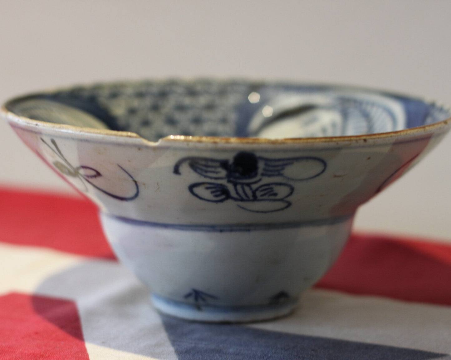 A Chinese Ceramic Blue and White Bowl With Fluted High Rim 16.5cm Diameter Marks to Base